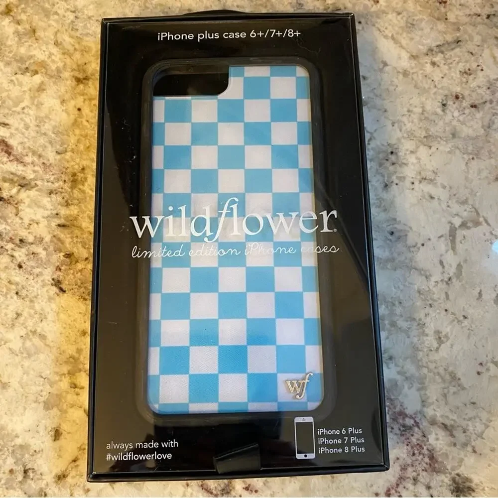NEW Blue White Check Wildflower iPhone 6+/7+/8+ Case Never Used
